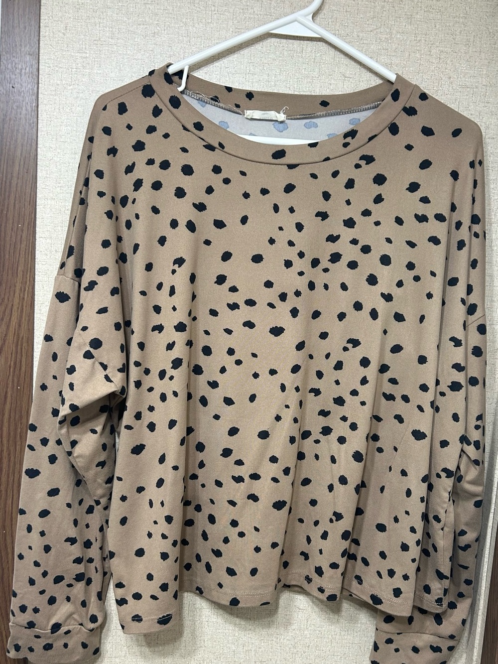 entro Tan Crewneck Sweater with Black Spot Print